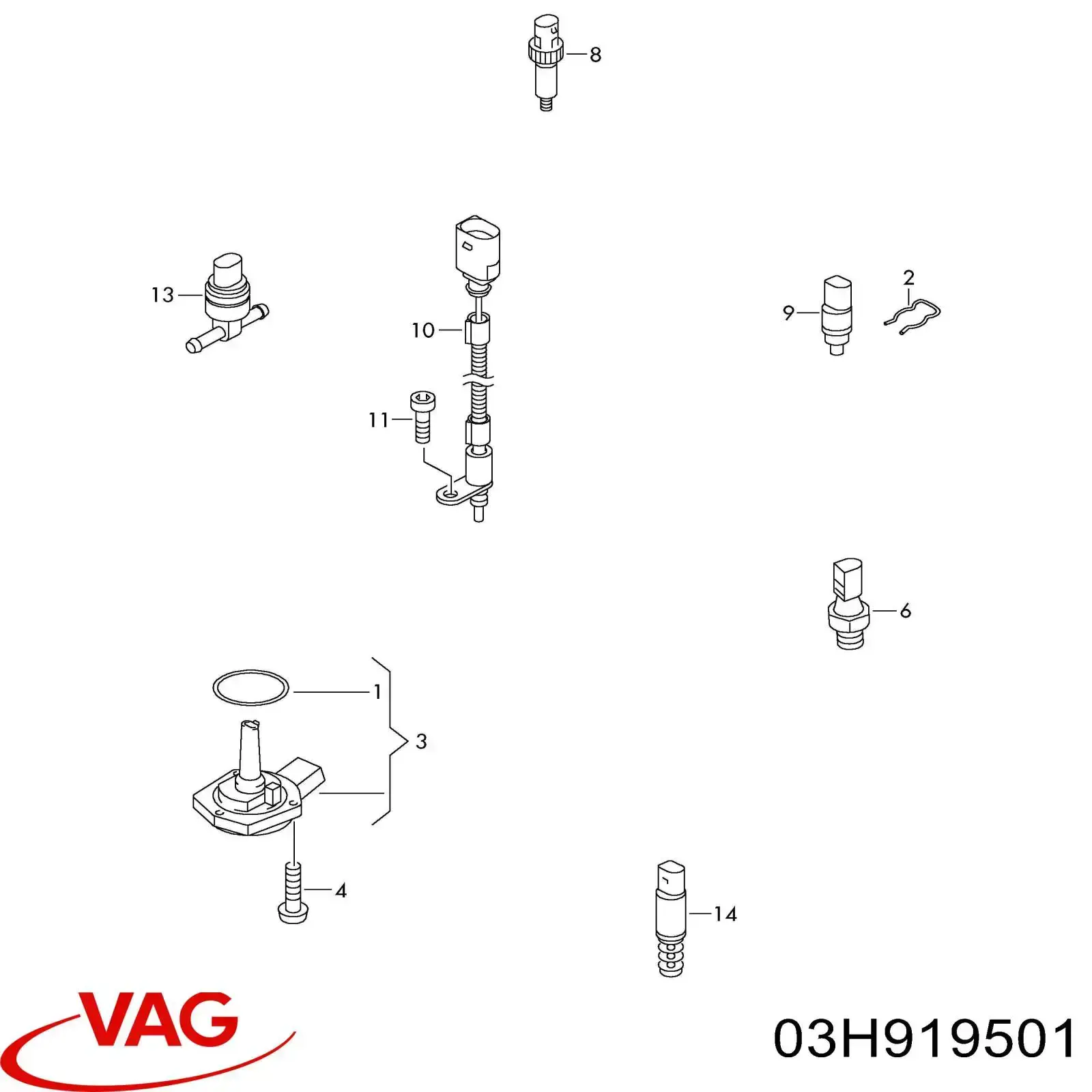 03H919501 VAG Sensor de temperatura do fluido de esfriamento, no dispositivo