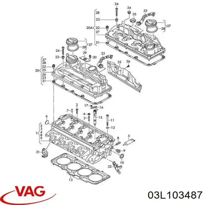 03L103487 VAG Vedante da tampa de válvulas de motor, anel