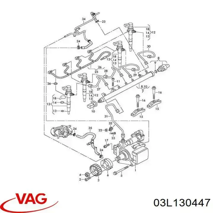 03L130447 VAG Braçadeira de fixação de tubos de retorno de injetores