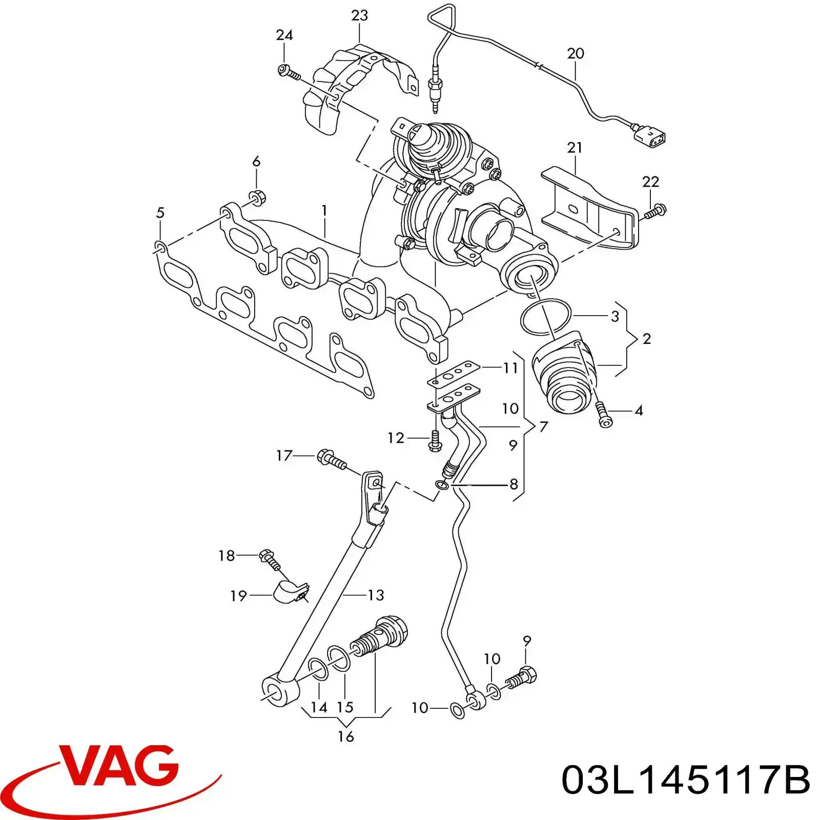 03L145117B VAG Vedante de turbina dos gases de escape, escape