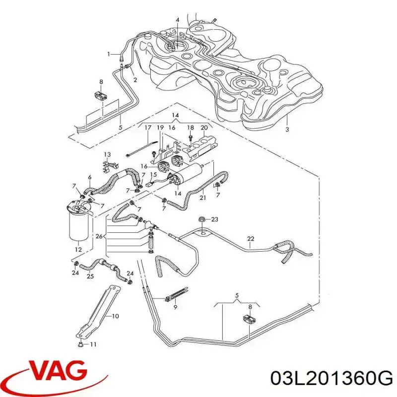 Tubo de combustível desde o trocador de calor até o filtro VAG 03L201360G preço, a partir de 45,97 USD
