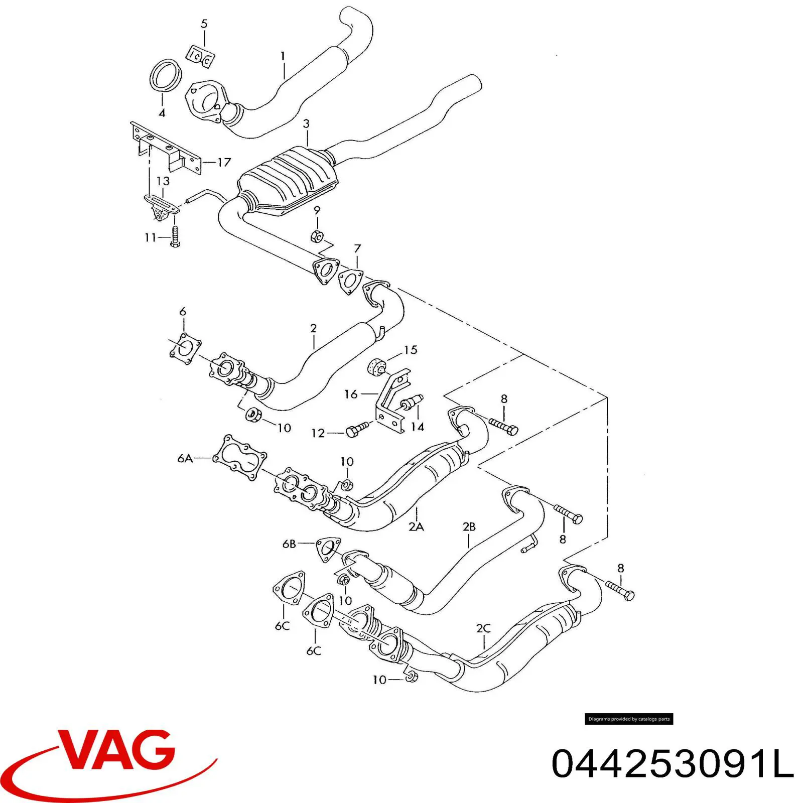 Tubo de admissão dianteiro (calças) do silenciador VAG 044253091L preço, a partir de 601,35 USD