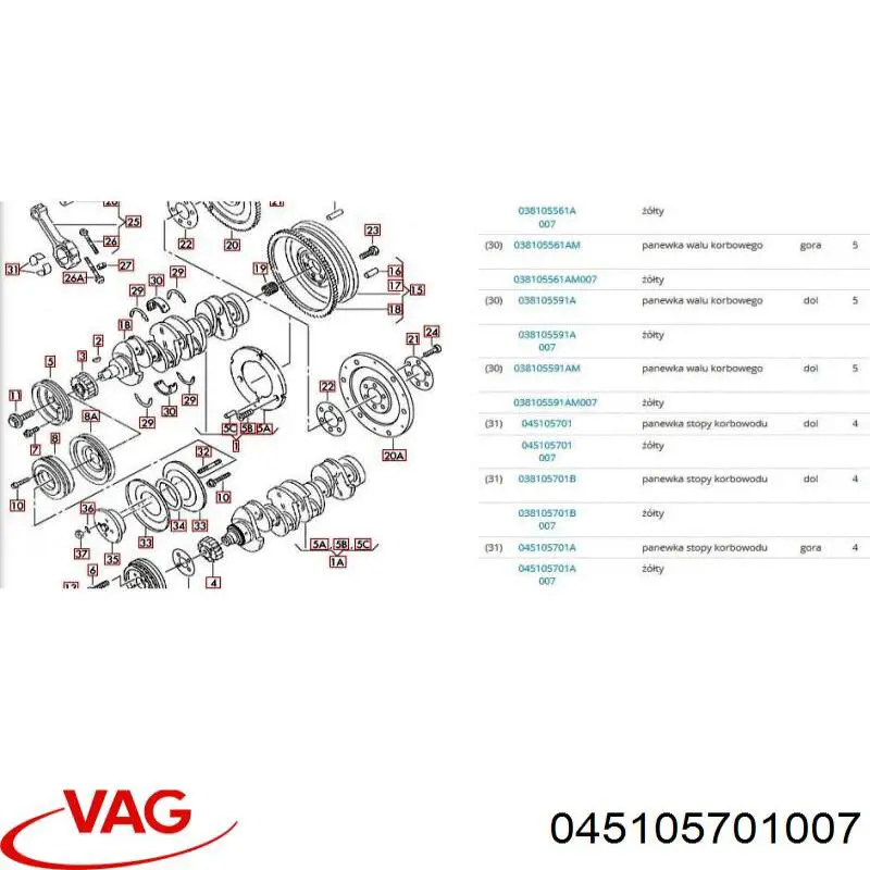 045105701007 VAG Folhas inseridas de cambota de biela, kit, padrão (STD)