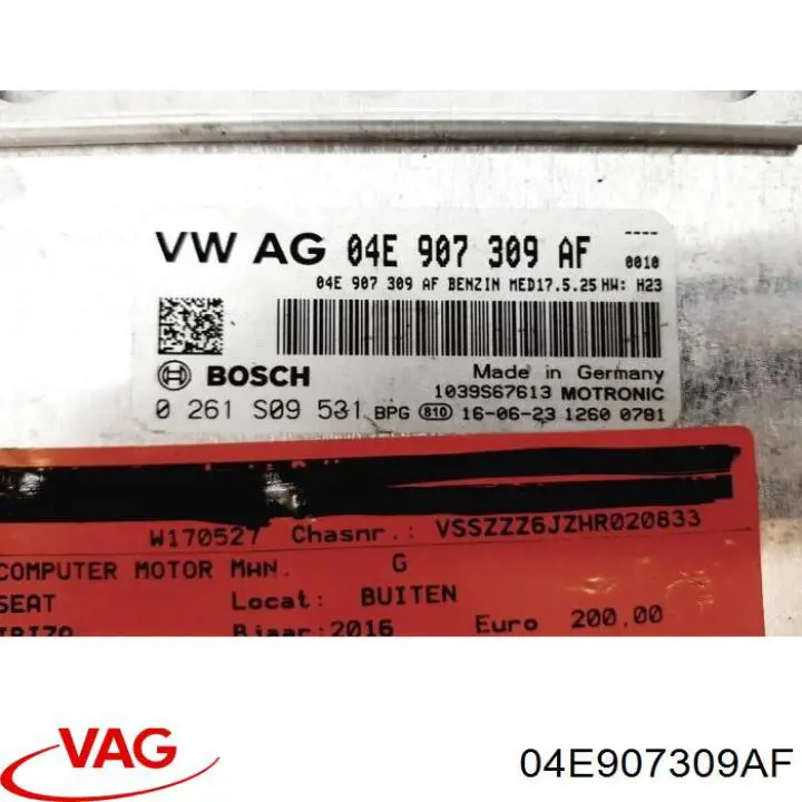 Módulo de direção (Centralina eletrônica) de motor 04E907309AF VAG