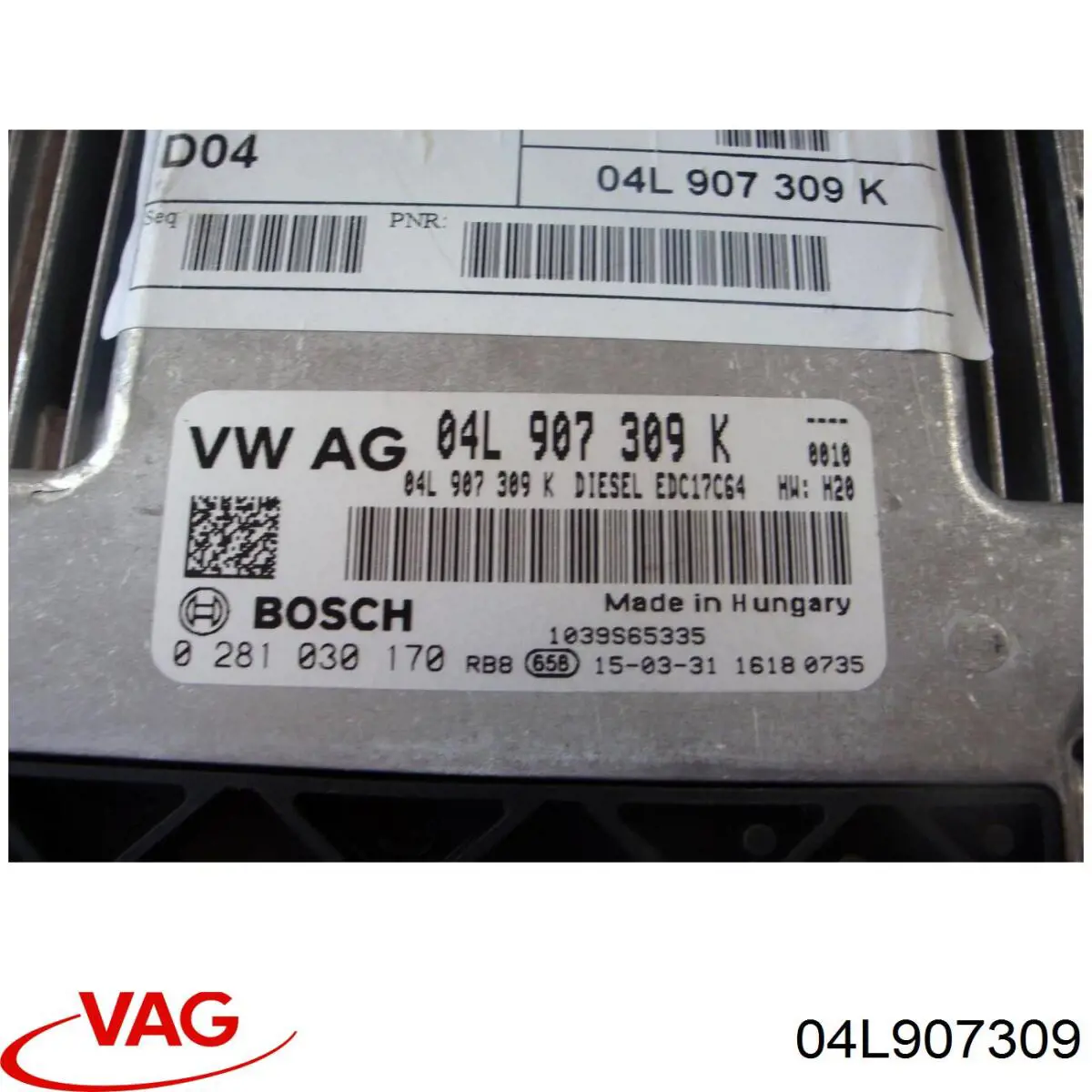 Módulo de direção (Centralina eletrônica) de motor 04L907309 VAG