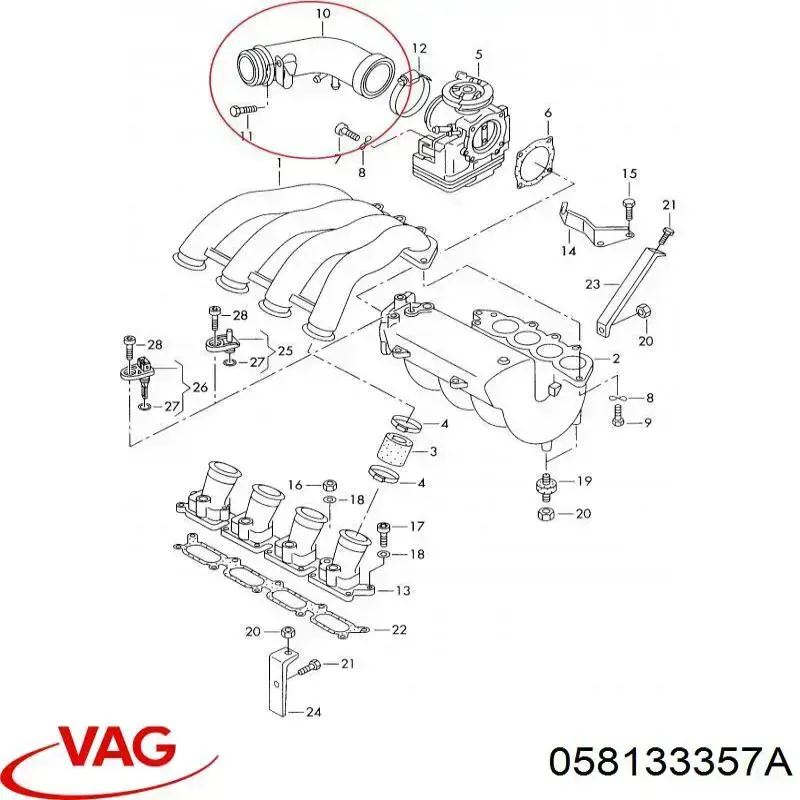 Cano derivado de ar, da válvula de borboleta VAG 058133357A preço, a partir de 80,92 USD
