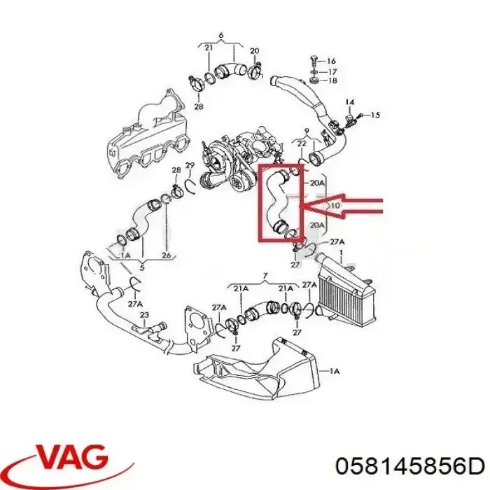 Compre 058145856D VAG Mangueira (cano derivado) de intercooler