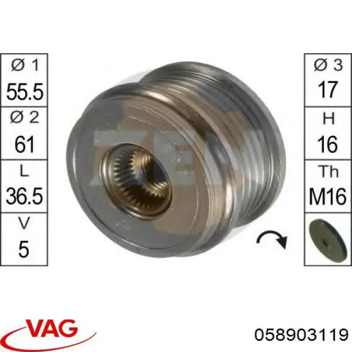 Polia do gerador VAG 058903119 preço, a partir de  