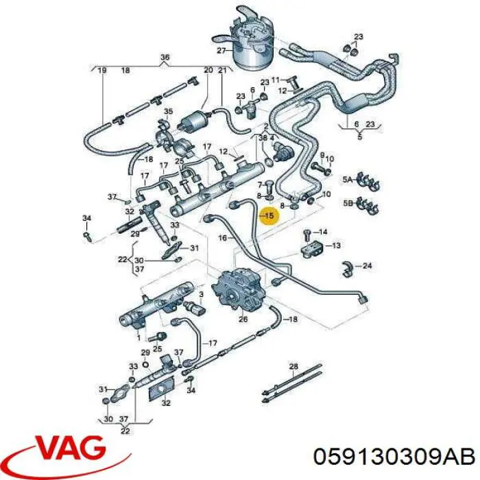 059130309AB VAG Tubo de combustível, desde a Bomba de Combustível de Pressão Alta até a sonda de combustível