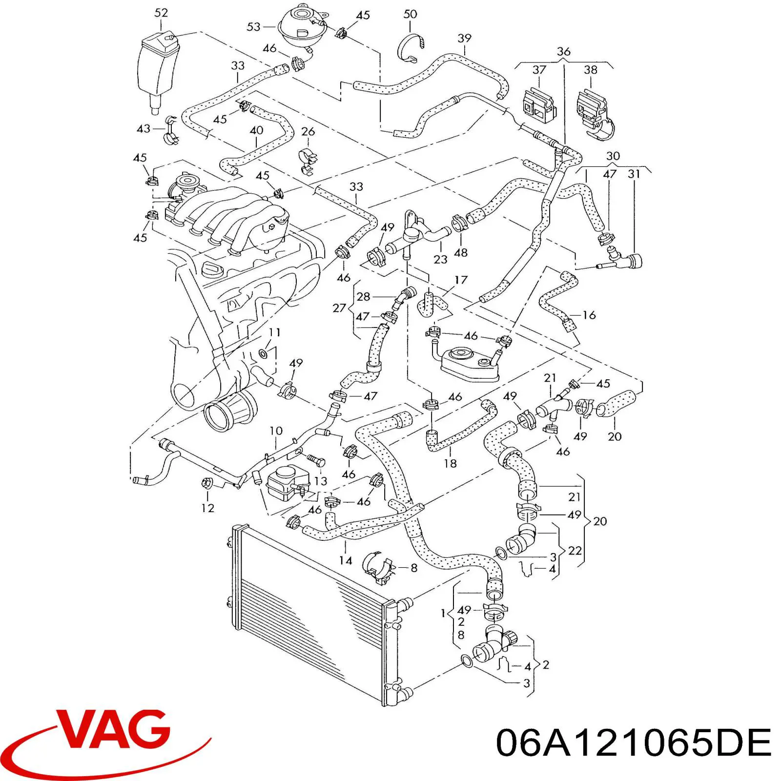 6A121065DE VAG Mangueira (cano derivado) do sistema de esfriamento