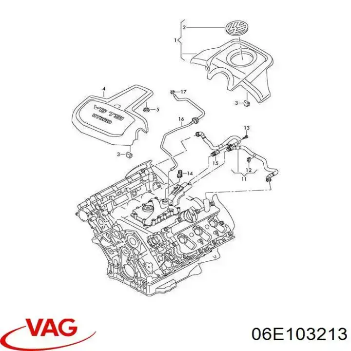 06E103213 VAG Cano derivado de ventilação de cárter (de separador de óleo)