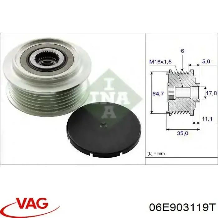 Polia do gerador VAG 06E903119T preço, a partir de 50,08 USD