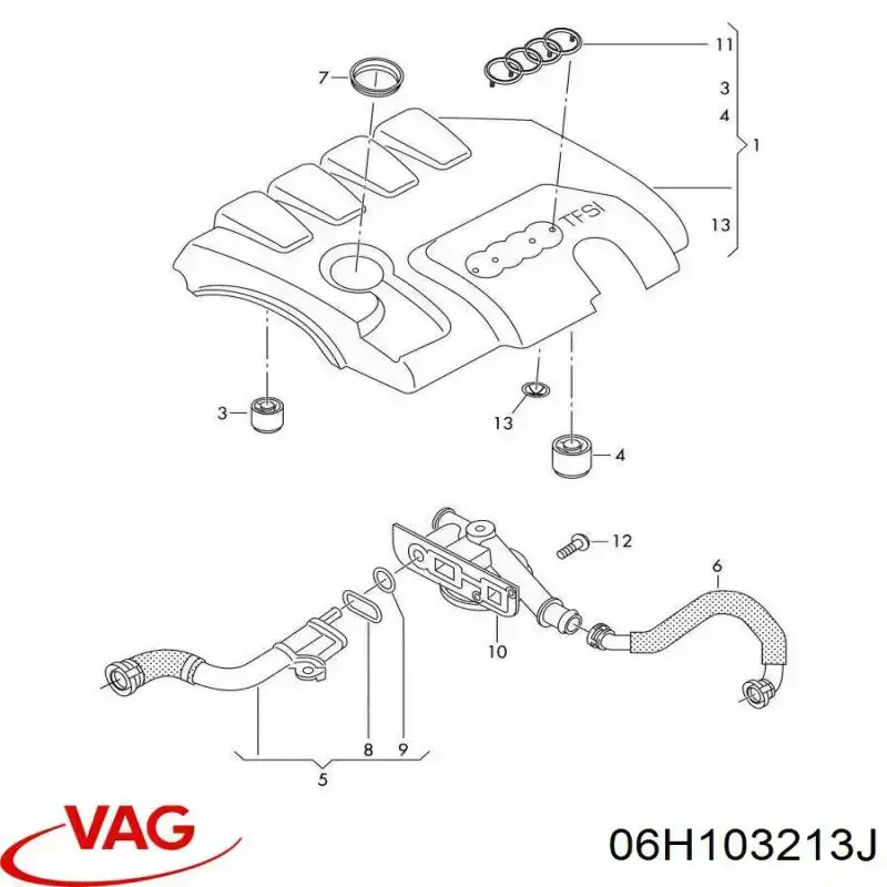 06H103213J VAG Cano derivado de ventilação de cárter (de separador de óleo)