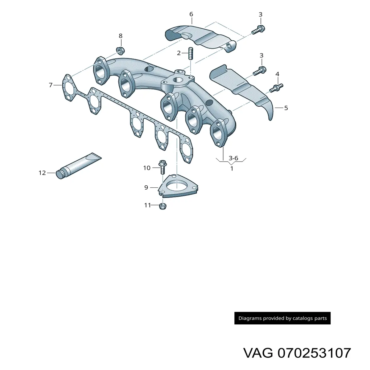 070253107 VAG Vedante inferior de tubo coletor de escape