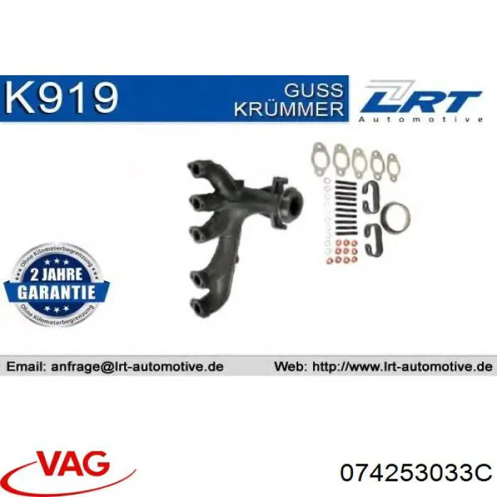 074253033C VAG Tubo coletor de escape esquerdo