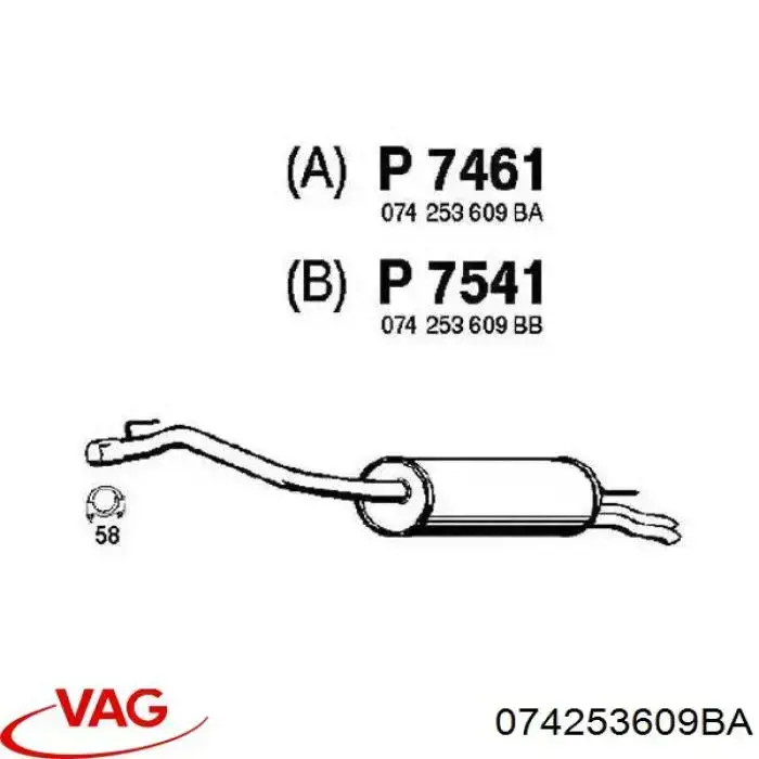 Silenciador, parte traseira VAG 074253609BA preço, a partir de 111,56 USD