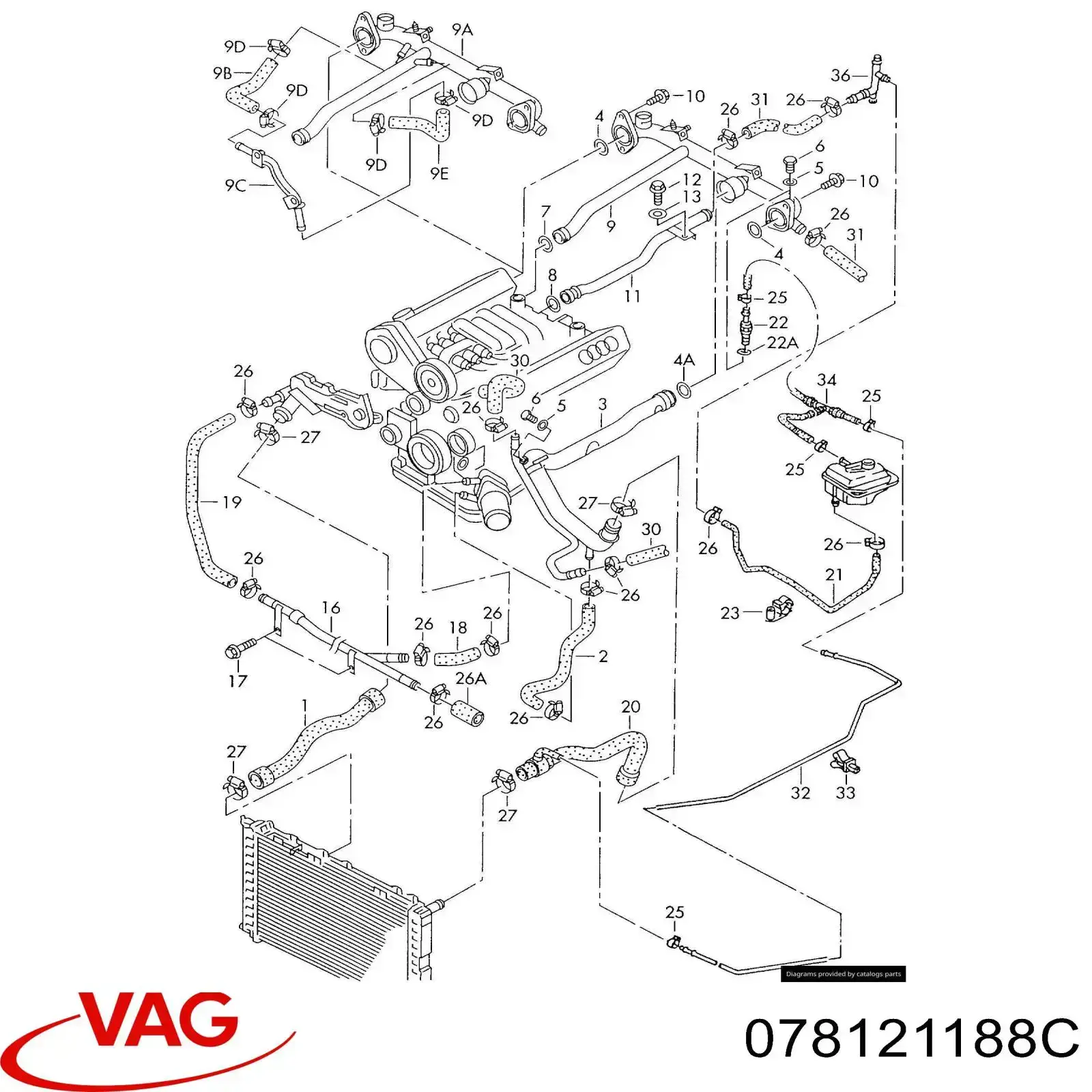 Mangueira (cano derivado) do sistema de esfriamento VAG 078121188C preço, a partir de  