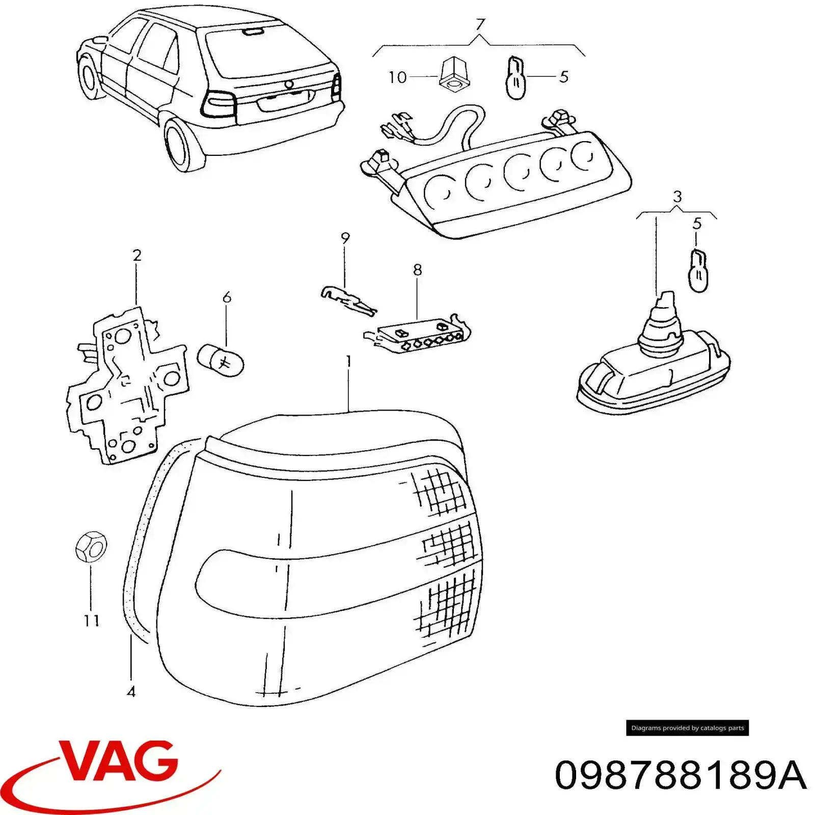 Compre 098788189A VAG Lanterna traseira esquerda