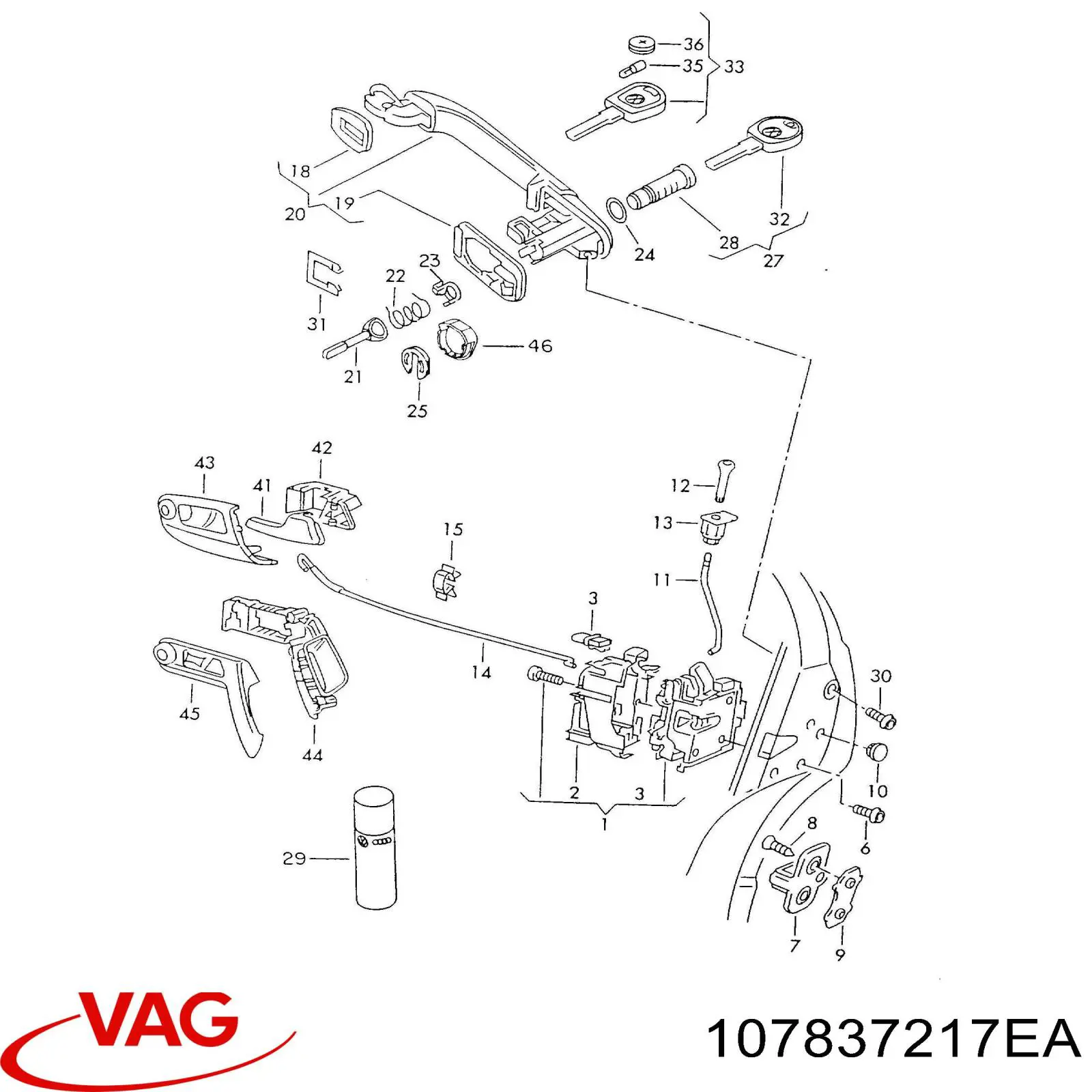 Trinco de fecho da porta dianteira VAG 107837217EA preço, a partir de 176,85 USD