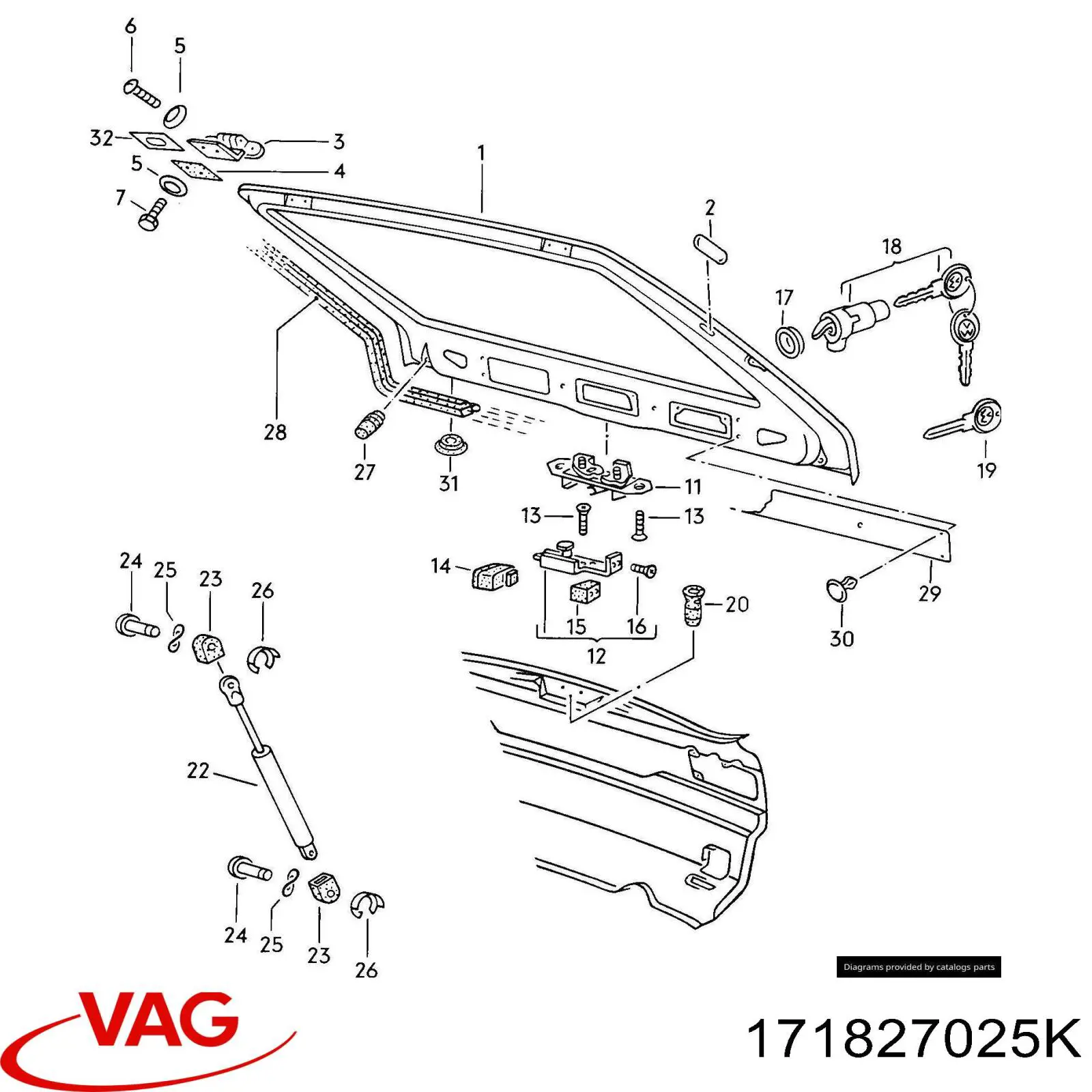 Porta traseira (3ª/5ª porta-malas (tampa de alcapão) para Volkswagen Golf I 17