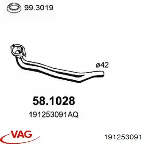 Tubo de admissão dianteiro (calças) do silenciador VAG 191253091 preço, a partir de 104,76 USD