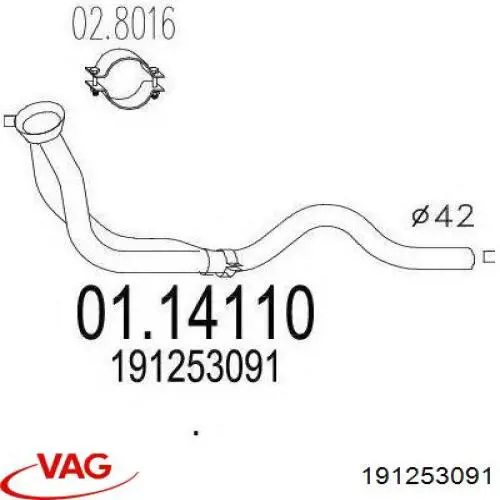 Compre 191253091 VAG Tubo de admissão dianteiro (calças) do silenciador