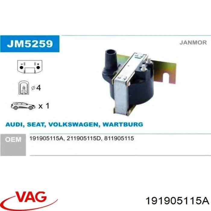 Bobina de ignição VAG 191905115A preço, a partir de 68,10 USD