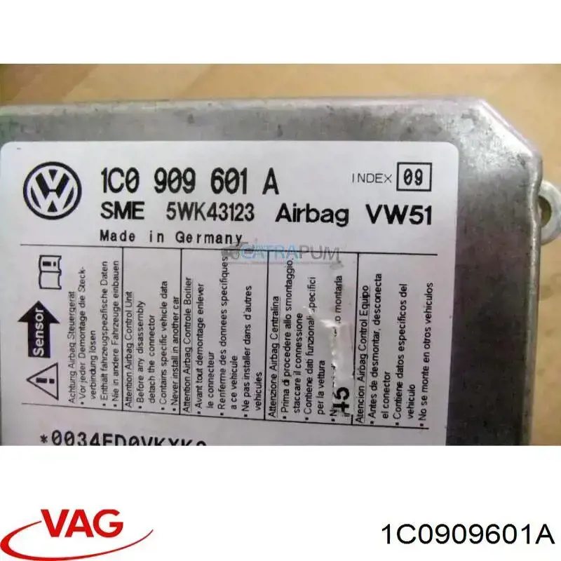 1C0909601A VAG Módulo processador de controlo da bolsa de ar (Centralina eletrônica AIRBAG)