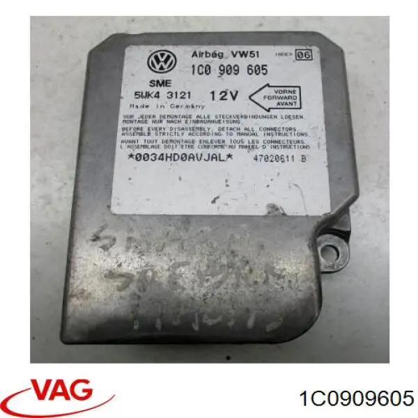 Compre 1C0909605 VAG Módulo processador de controlo da bolsa de ar (Centralina eletrônica AIRBAG)