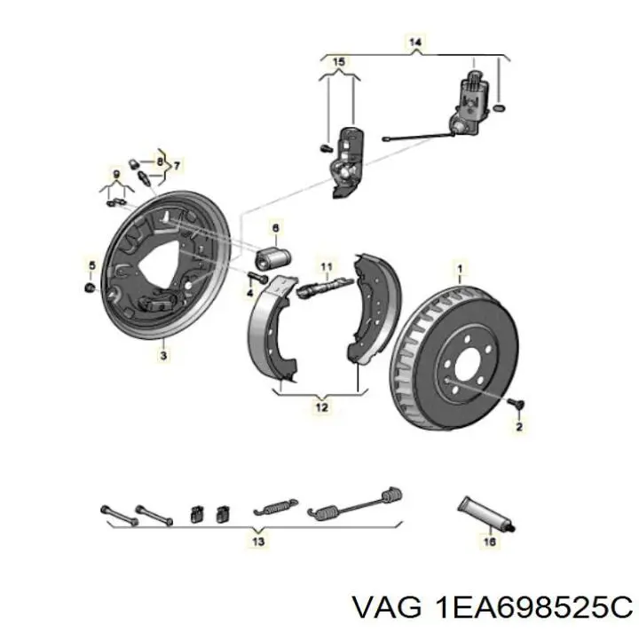 1EA698525 VAG Sapatas do freio traseiras de tambor