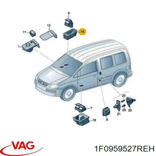 Compre 1F0959527REH VAG Painel (placa sobreposta) de bloco de controlo de elevador de vidro dianteiro esquerdo