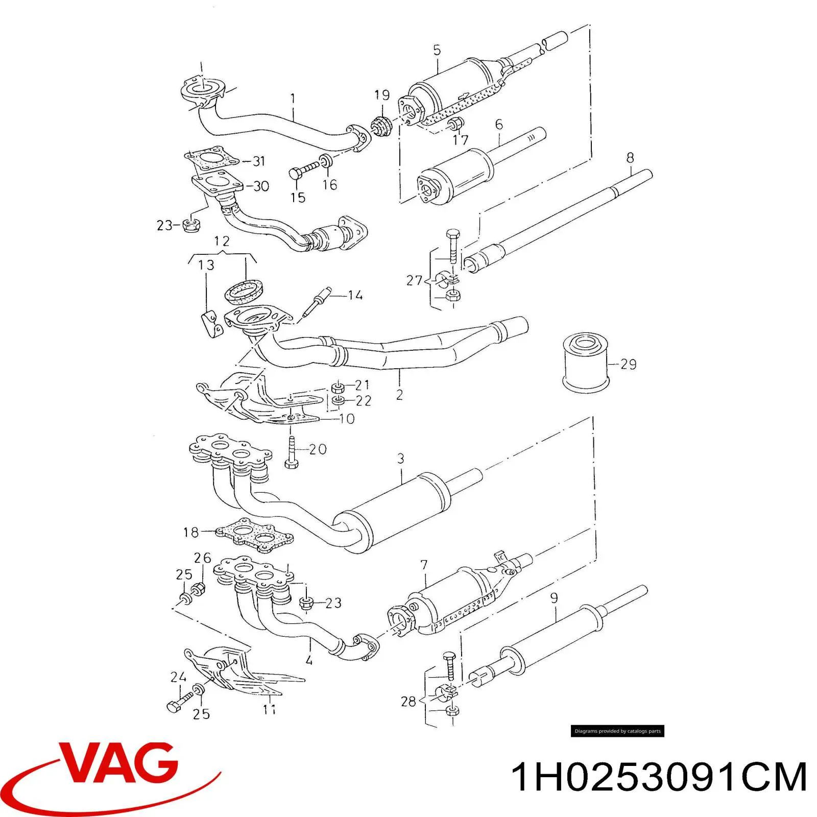 Compre 1H0253091CM VAG Tubo de admissão dianteiro (calças) do silenciador