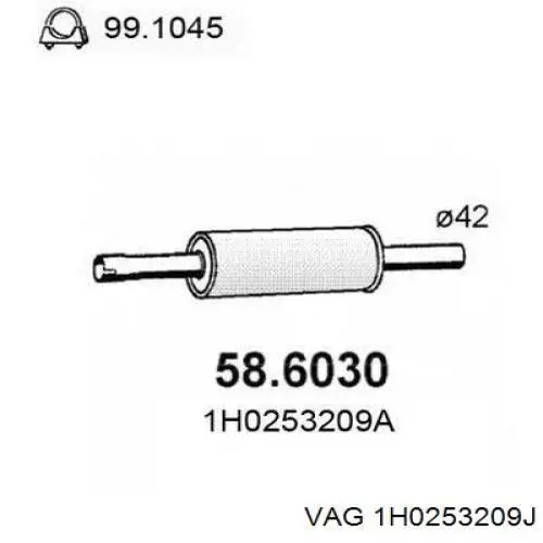 Silenciador, parte central VAG 1H0253209J preço, a partir de 211,49 USD