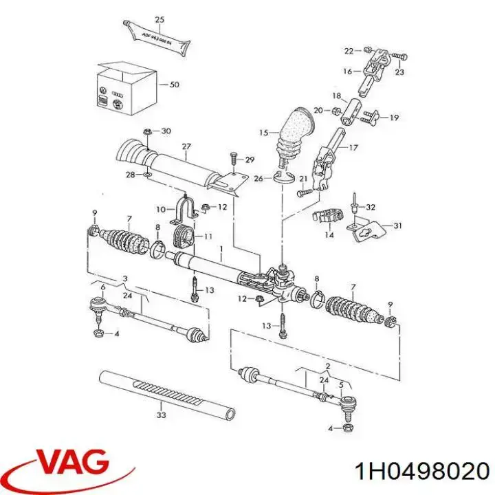Compre 1H0498020 VAG Kit de reparação da cremalheira da direção (do mecanismo), (kit de vedantes)