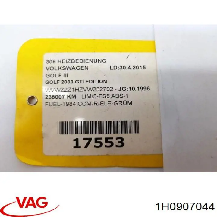 Unidade de controlo dos modos de aquecimento/condicionamento VAG 1H0907044 preço, a partir de 293,39 USD