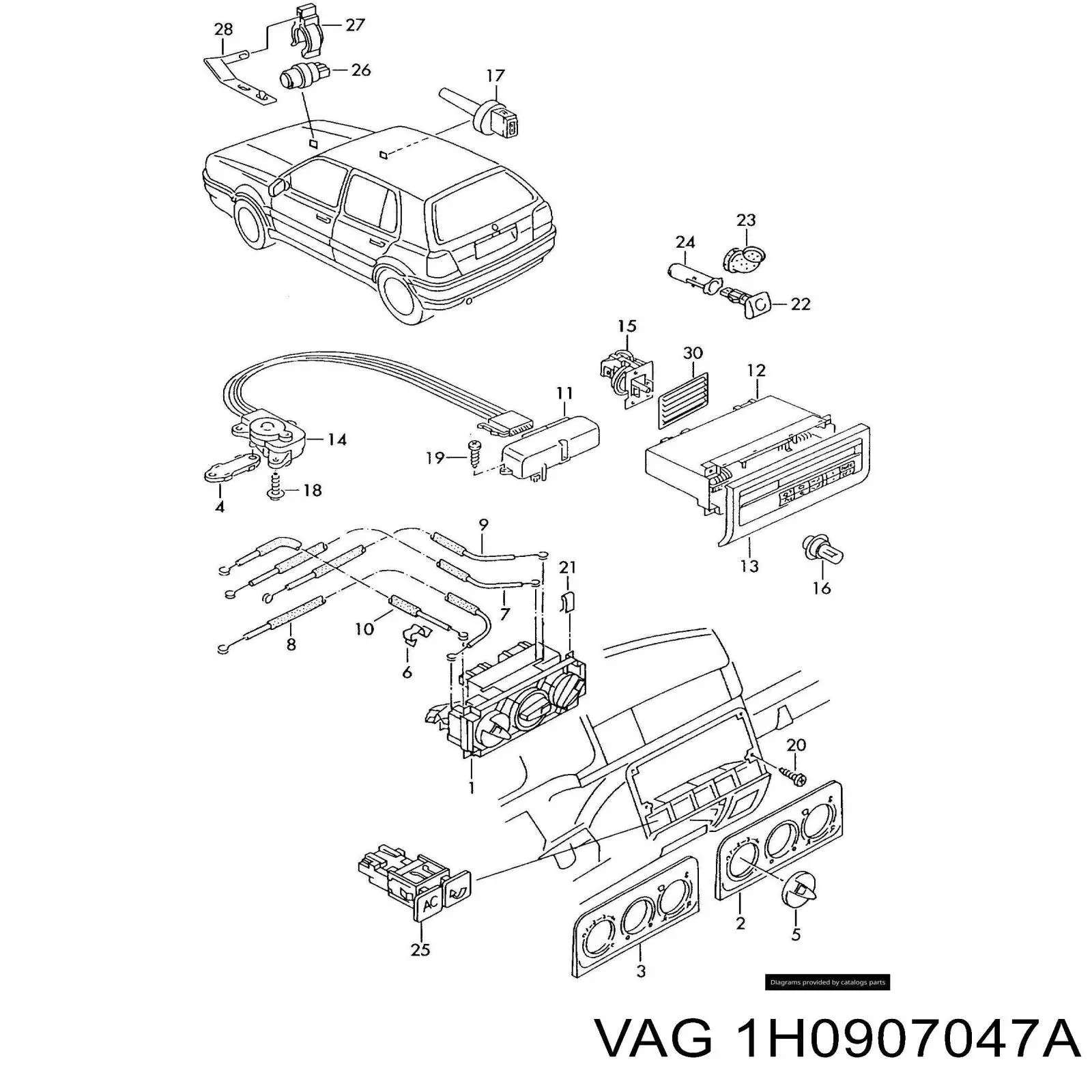 Unidade de controlo dos modos de aquecimento/condicionamento VAG 1H0907047A preço, a partir de 739,81 USD