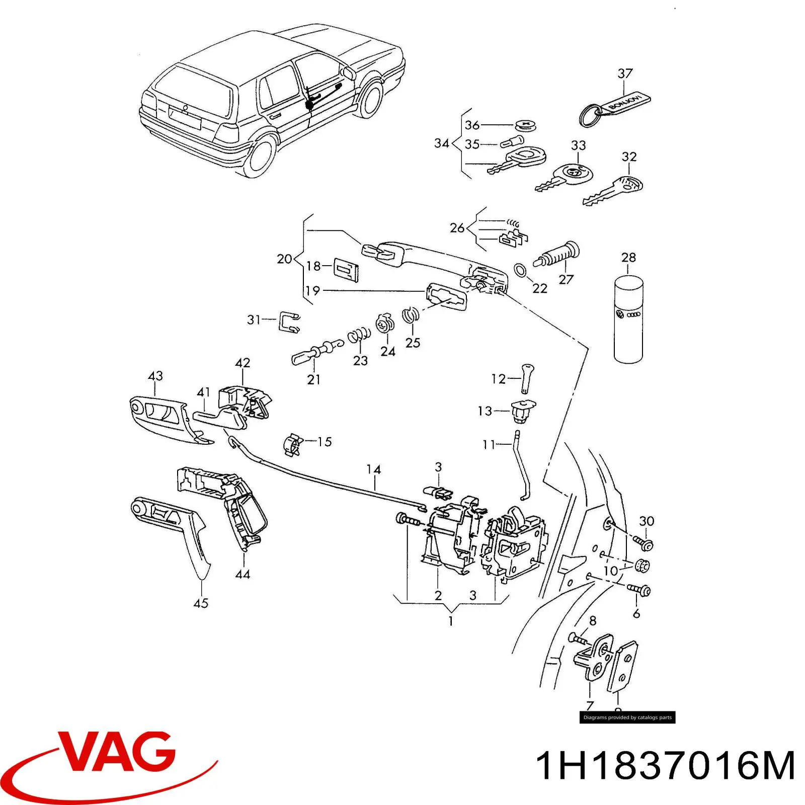1H1837016M VAG Fecho da porta dianteira direita