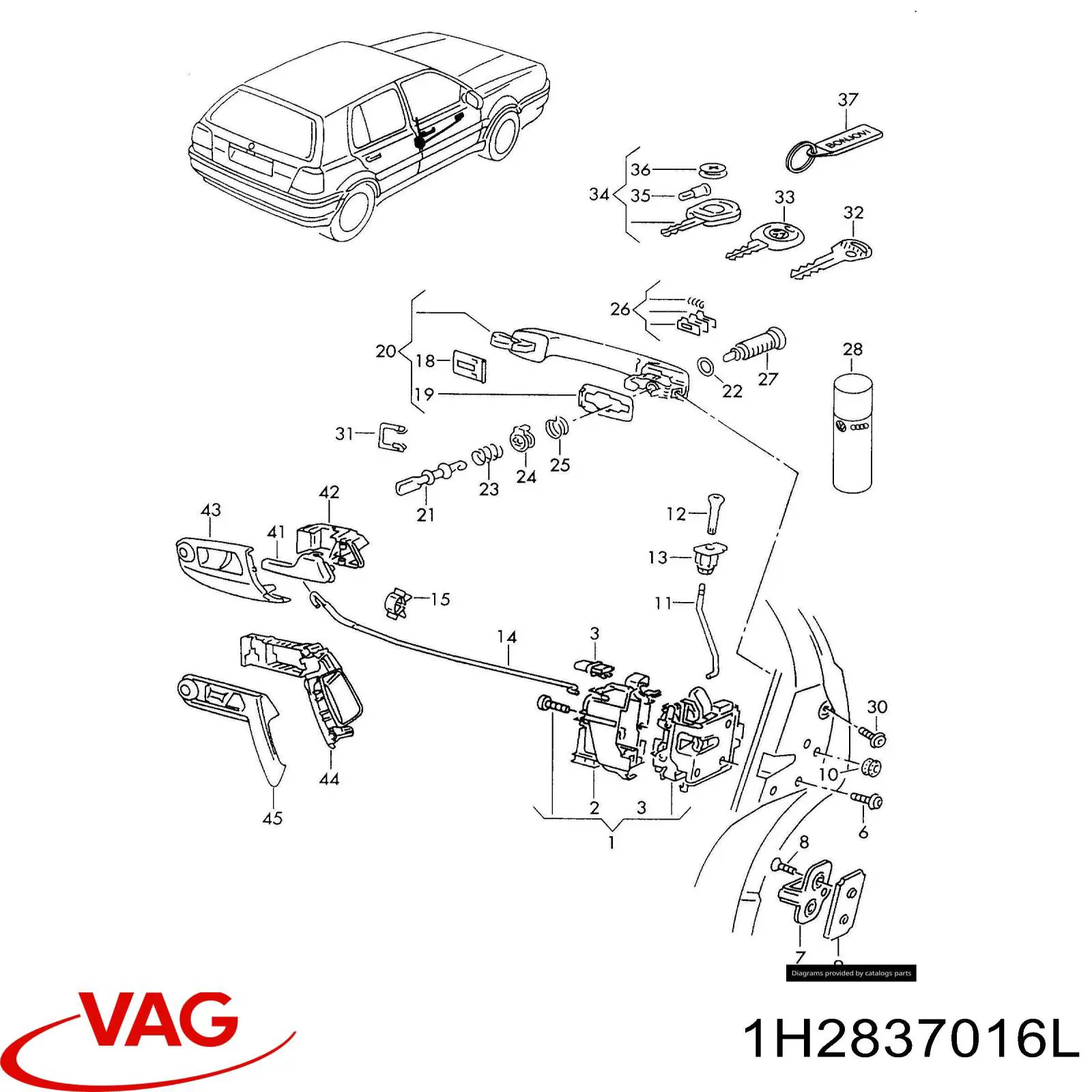 Fecho da porta dianteira direita VAG 1H2837016L preço, a partir de 135,61 USD