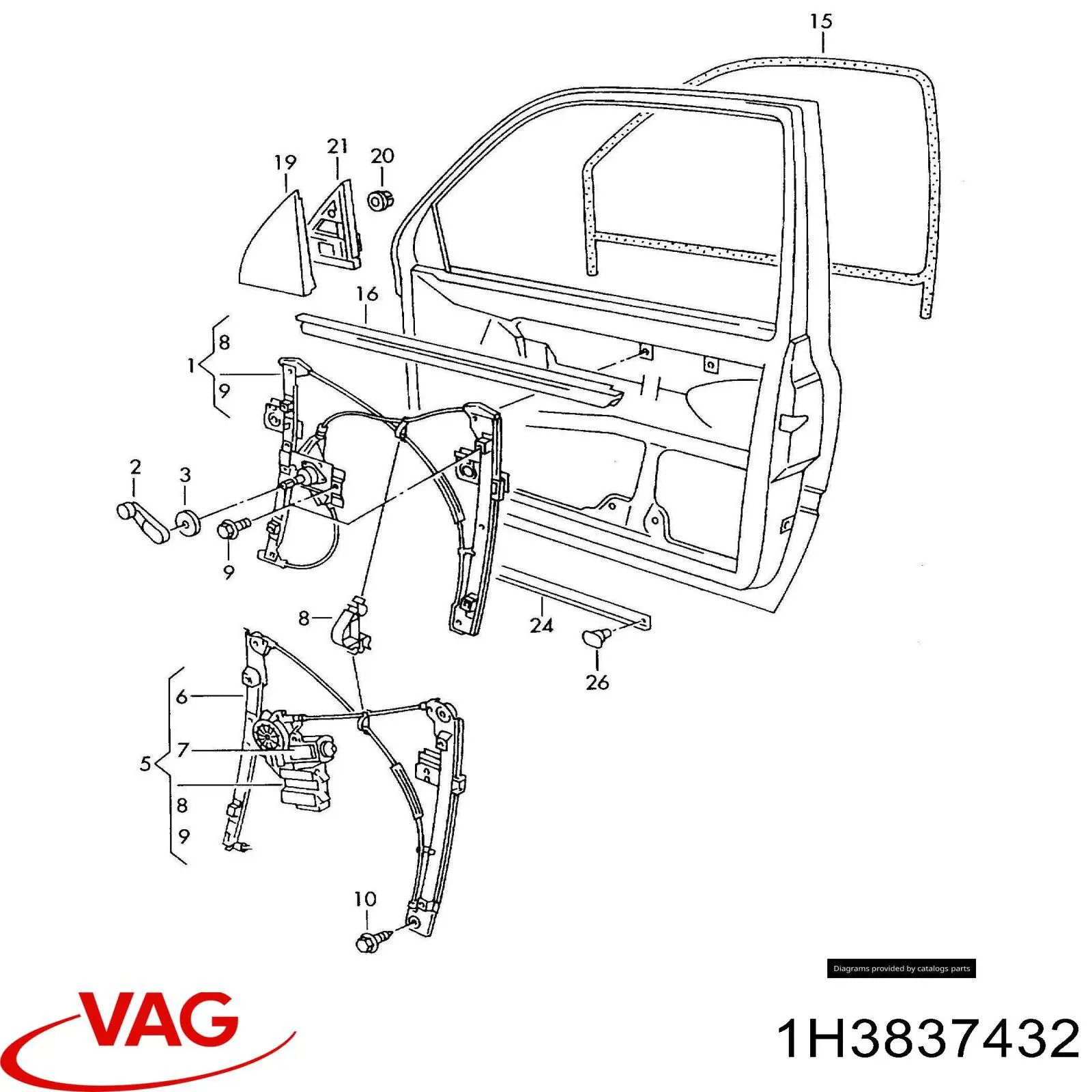 Guia de vidro de quadro da porta dianteira direita VAG 1H3837432 preço, a partir de  