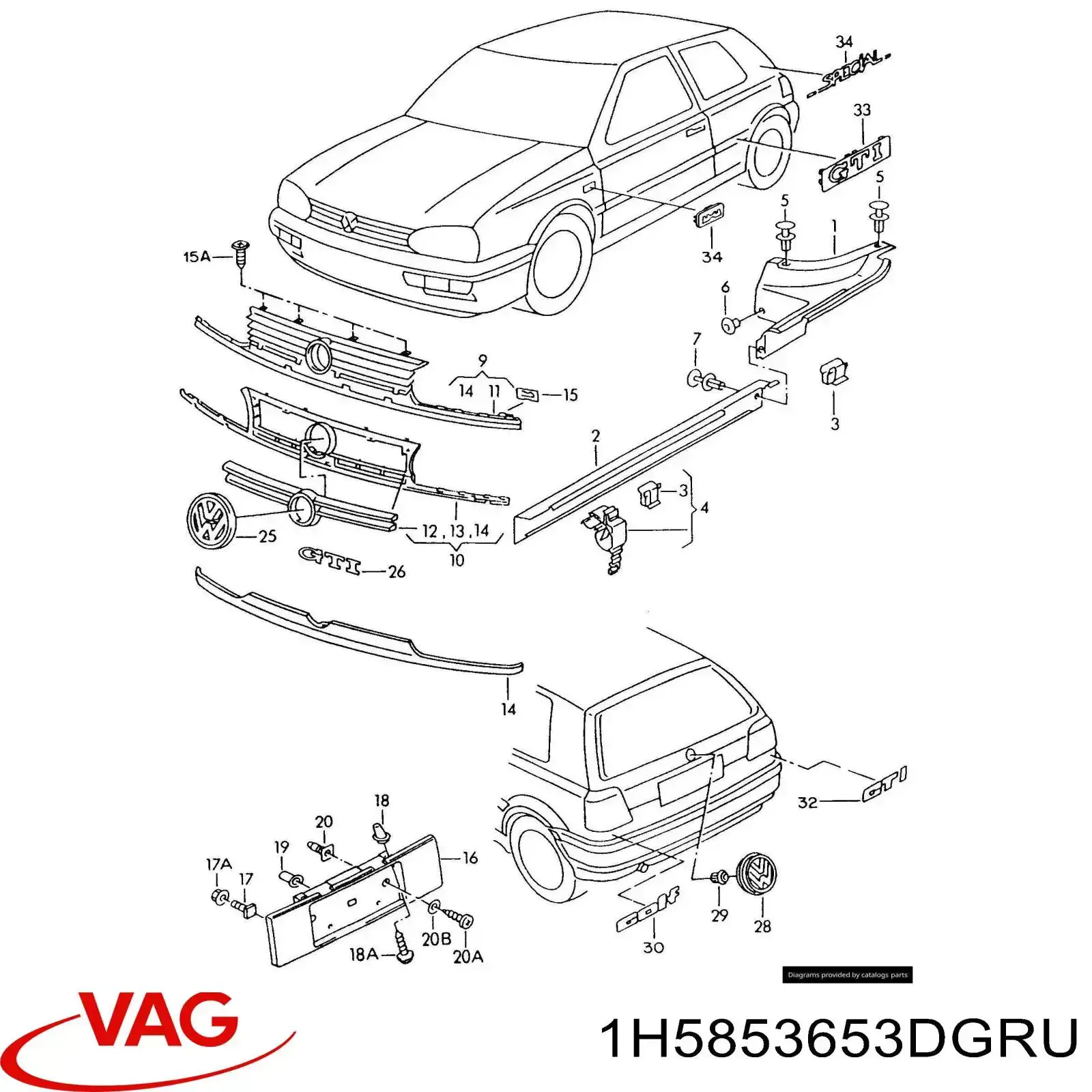 Compre 1H5853653DGRU VAG Grelha do radiador