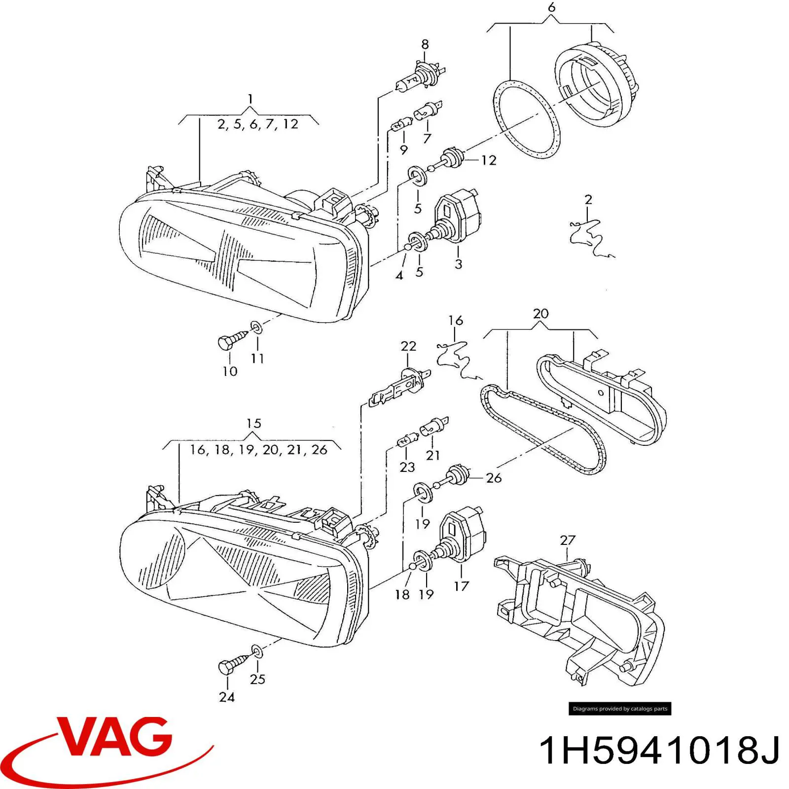 Luz direita VAG 1H5941018J preço, a partir de 346,49 USD