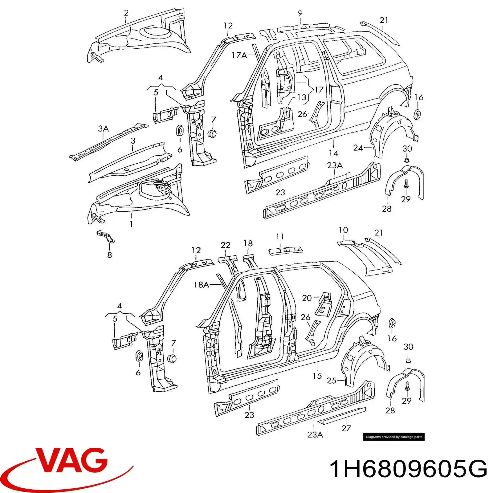 Painel lateral esquerdo de carroçaria VAG 1H6809605G preço, a partir de 630,98 USD