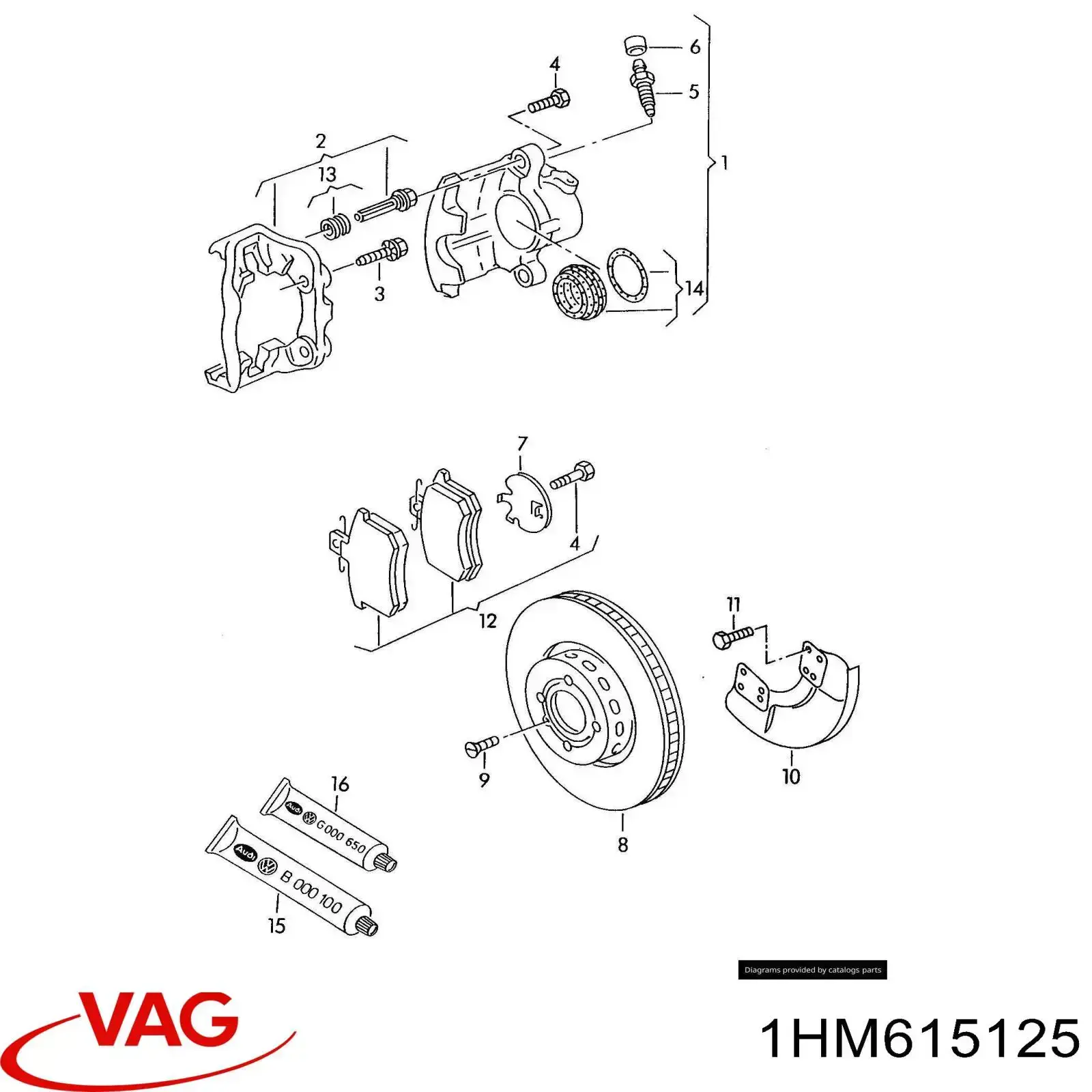 Braçadeira do freio de suporte dianteiro VAG 1HM615125 preço, a partir de  