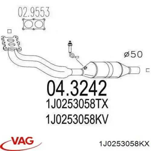 Tubo de admissão dianteiro (calças) do silenciador VAG 1J0253058KX preço, a partir de 181,48 USD