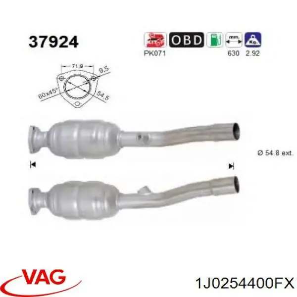 Convertidor - catalisador VAG 1J0254400FX preço, a partir de 348,08 USD