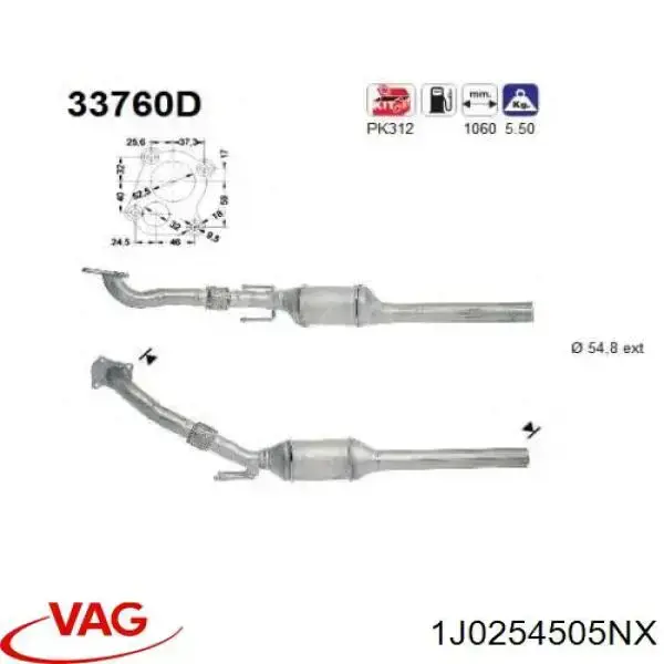 Silenciador, parte dianteira VAG 1J0254505NX preço, a partir de 200,18 USD