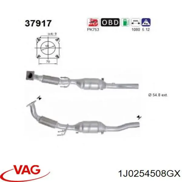 Compre 1J0254508GX VAG Tubo de admissão dianteiro (calças) do silenciador