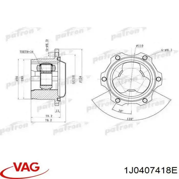 Semieixo (acionador) dianteiro direito VAG 1J0407418E preço, a partir de 285,53 USD