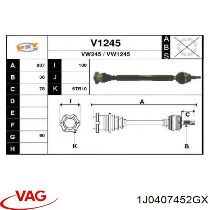 Compre 1J0407452GX VAG Semieixo (acionador) dianteiro direito
