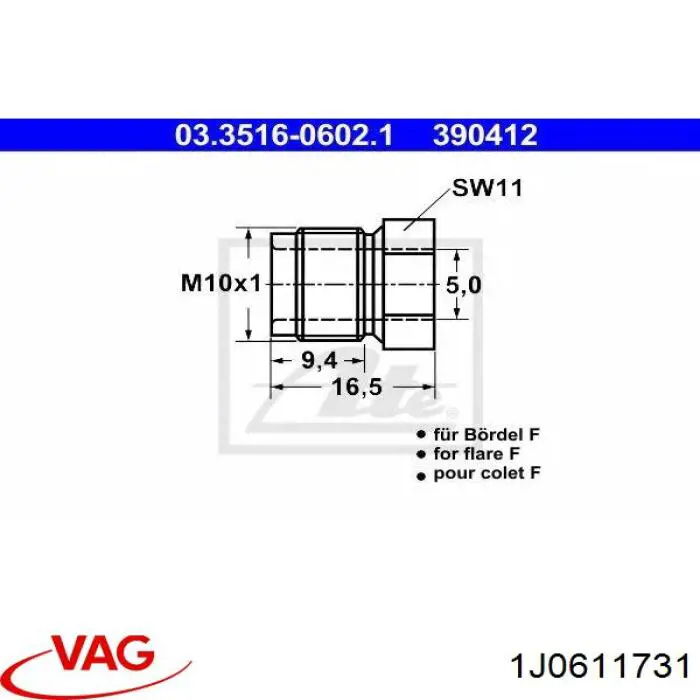 Compre 1J0611731 VAG Tubo de ligação de união de tubos de freio